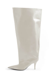 Bucket Point Toe Over The Knee Stiletto Heeled Boots - Beige